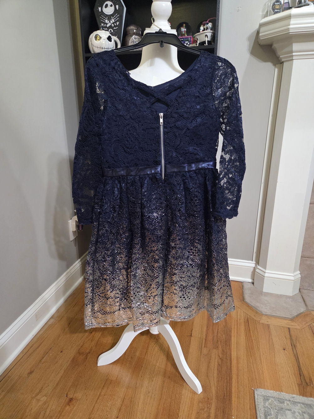 Blush Girls Navy to Gold Ombre Lace Party Dress - Picture 4 of 5